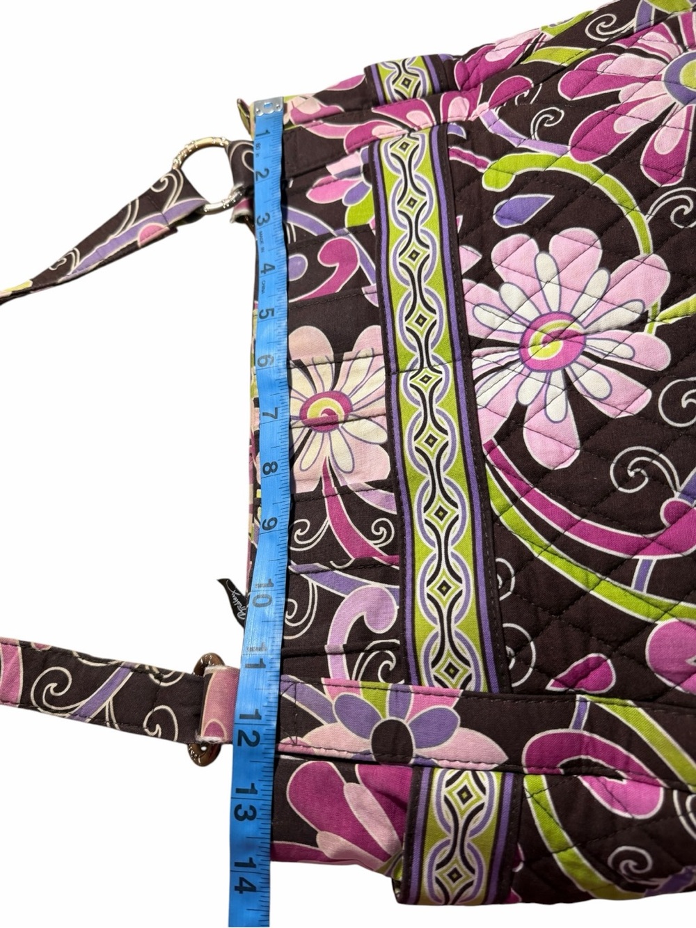 Vera Bradley Brown Quilted Shoulder Bag with Pink, Green & Purple Florals - Picture 9 of 10